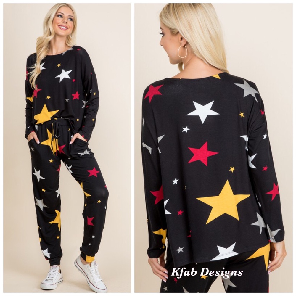 SMALL RESTOCKED! Star Print Soft Jersey Top w/Side Slits - Picture 6 of 8